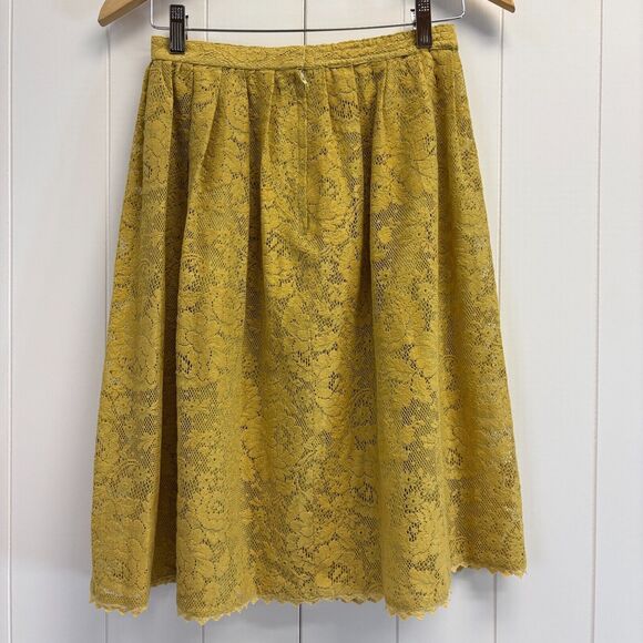 Vintage Lace Midi Tea Skirt Women Small Yellow Twee Floral Feminine Spring Chic - Picture 5 of 7